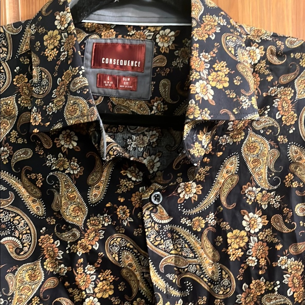 Macy's Black and Gold Floral Paisley Men's Shirt